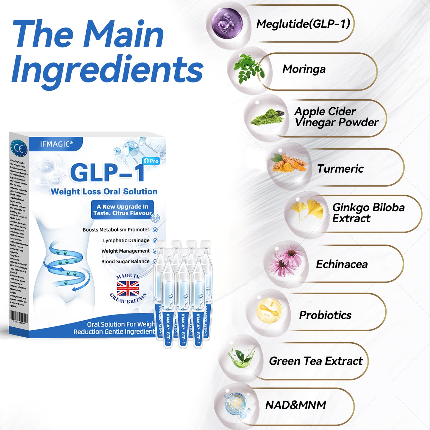 IFMAGIC® GLP-1 Pro Weight Loss Oral Solution👩‍⚕️One dose a day — see results in 7 days🔥Suitable for obesity, cardiovascular diseases, diabetes, sleep apnea, high cholesterol and blood lipids, joint problems, and various other conditions🌺